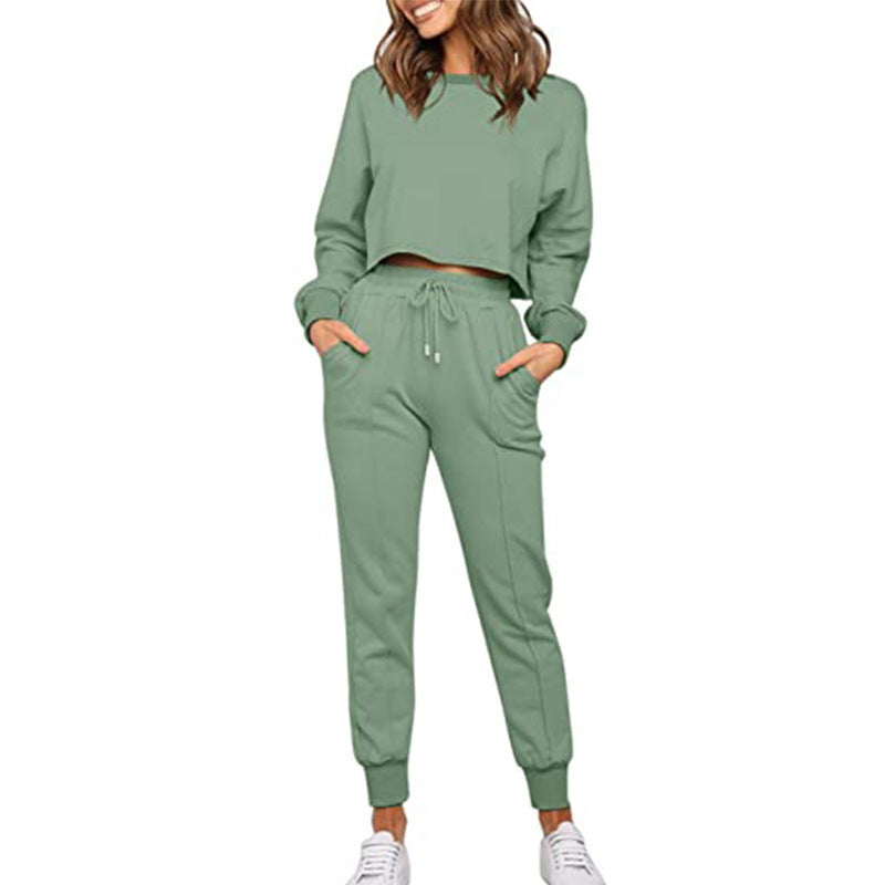 Fashion Solid Color Long-sleeved Trousers Two-piece Sports And Leisure Suit