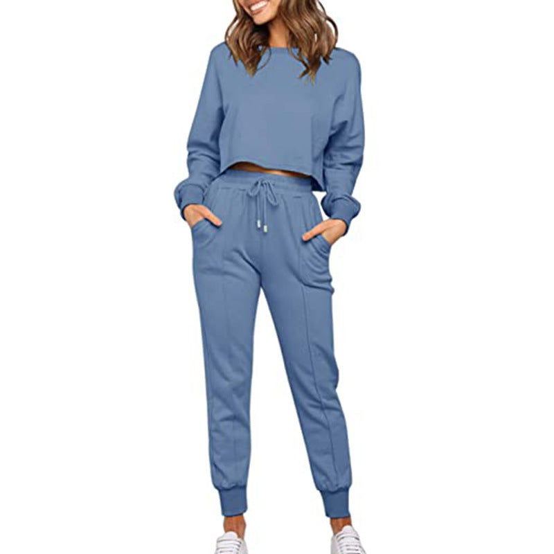 Fashion Solid Color Long-sleeved Trousers Two-piece Sports And Leisure Suit