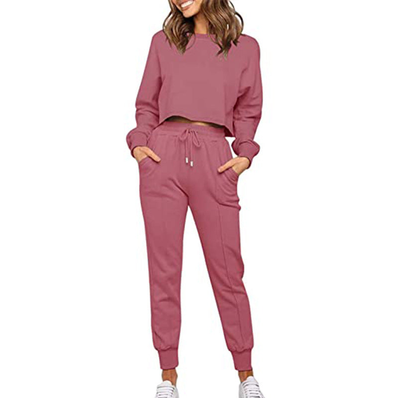 Fashion Solid Color Long-sleeved Trousers Two-piece Sports And Leisure Suit