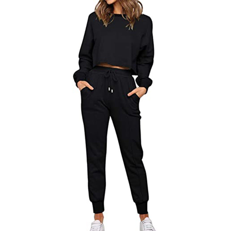 Fashion Solid Color Long-sleeved Trousers Two-piece Sports And Leisure Suit