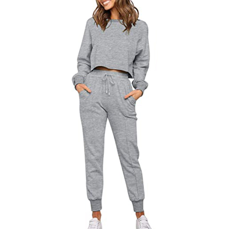 Fashion Solid Color Long-sleeved Trousers Two-piece Sports And Leisure Suit
