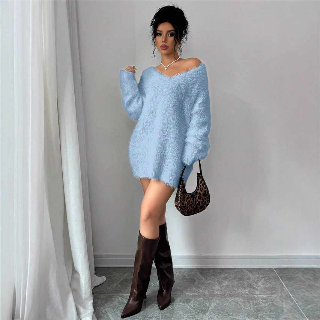 V-neck Solid Color Knitted Sweater