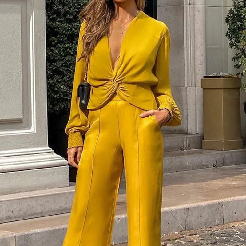 Women's Suit Long Sleeve Solid Color Loose Two Piece Suit