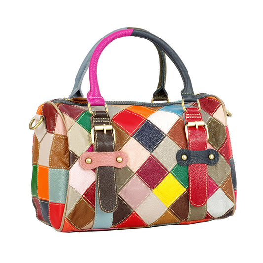 Handmade Color Contrast Colorful Lattice Box Bag