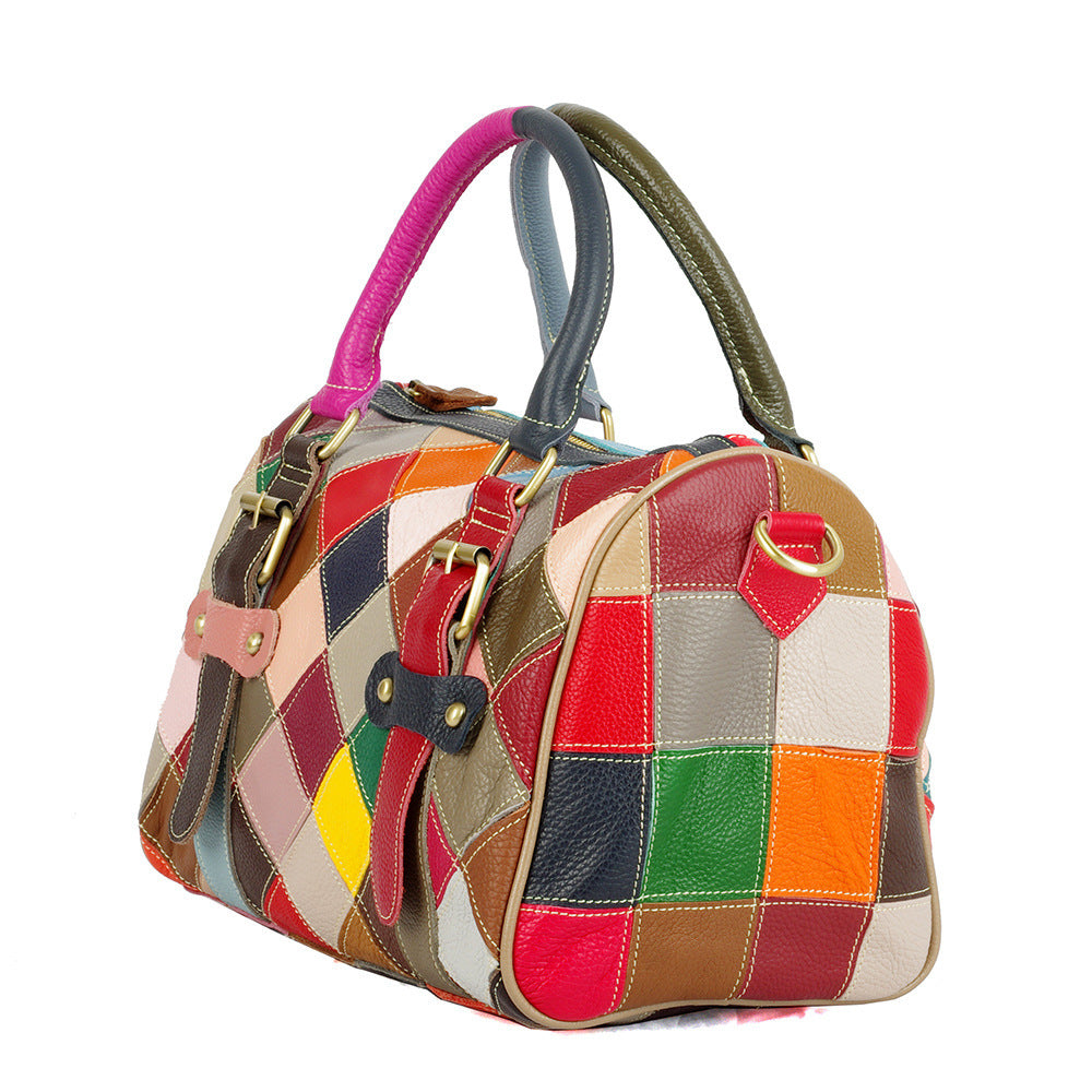 Handmade Color Contrast Colorful Lattice Box Bag