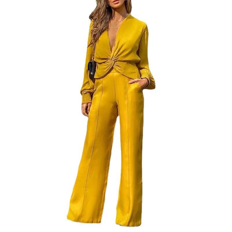 Women's Suit Long Sleeve Solid Color Loose Two Piece Suit