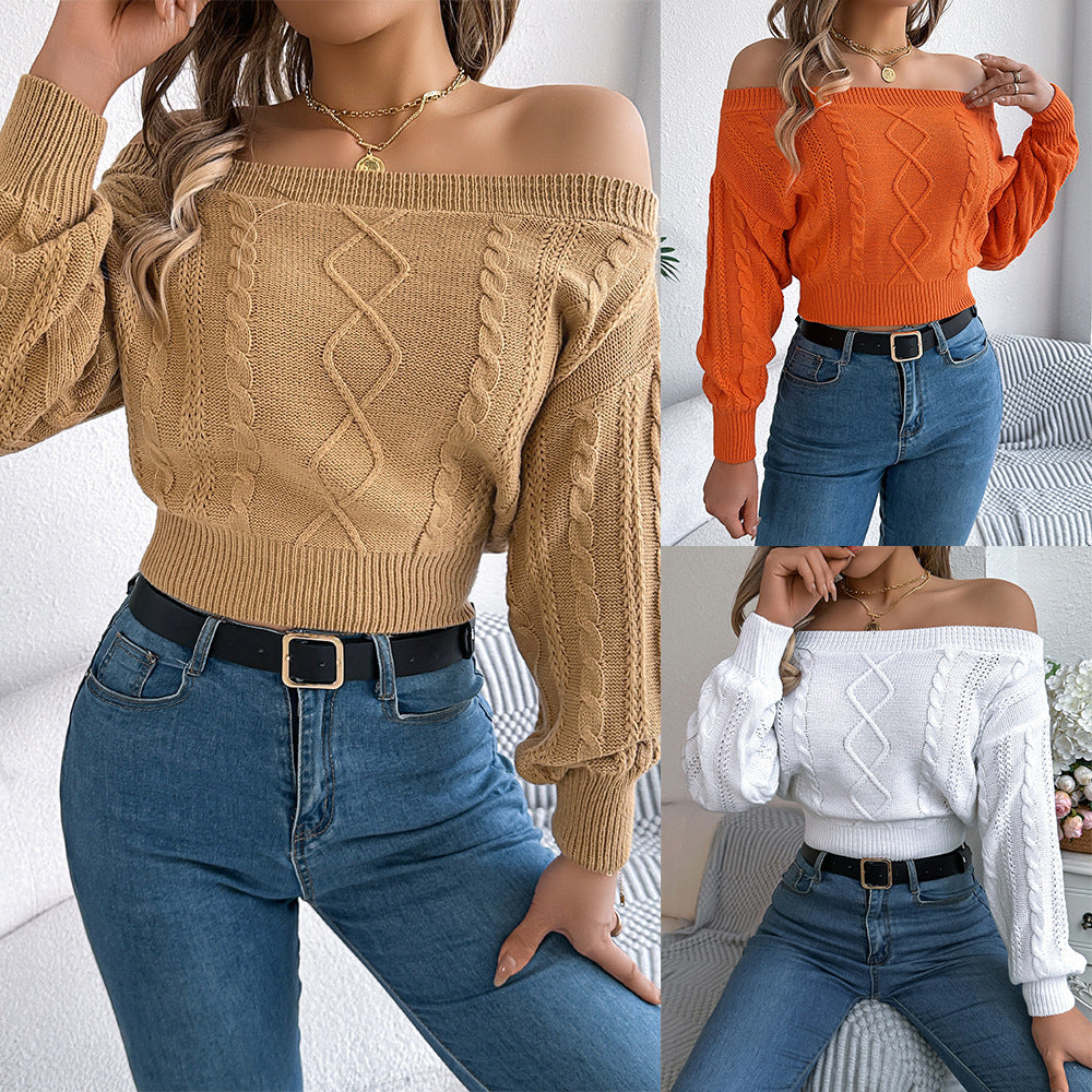 Women's Casual Solid Color Off-shoulder Long Sleeve Pullover Sweater