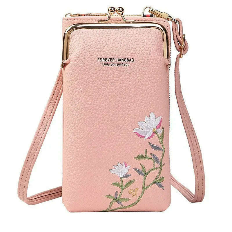 Flower Embroidery Phone Bag With Lock Buckle Outdoor Long Wallet Fashion Shoulder And Crossbody Bags Emko Lux