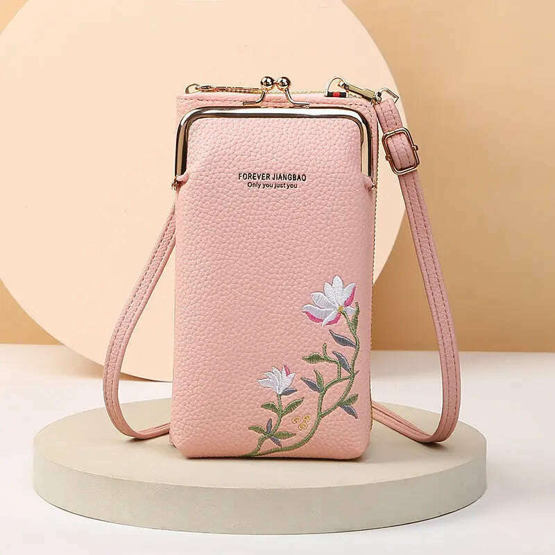 Flower Embroidery Phone Bag With Lock Buckle Outdoor Long Wallet Fashion Shoulder And Crossbody Bags Emko Lux