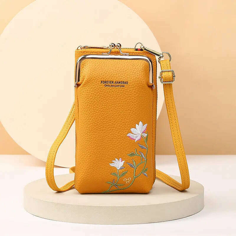 Flower Embroidery Phone Bag With Lock Buckle Outdoor Long Wallet Fashion Shoulder And Crossbody Bags Emko Lux