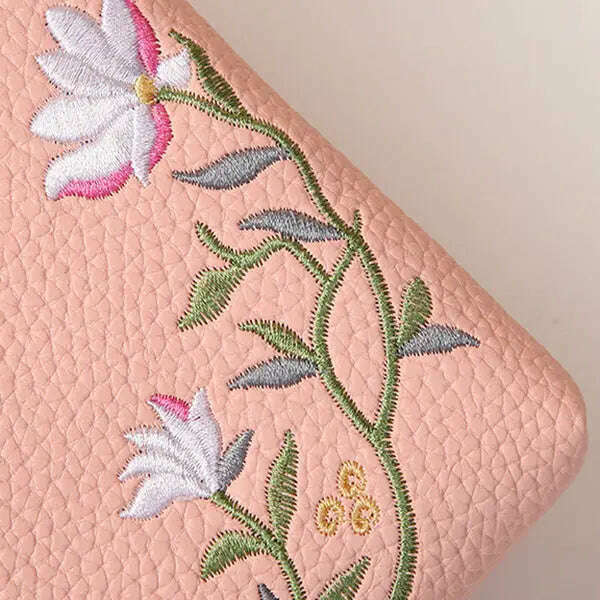 Flower Embroidery Phone Bag With Lock Buckle Outdoor Long Wallet Fashion Shoulder And Crossbody Bags Emko Lux