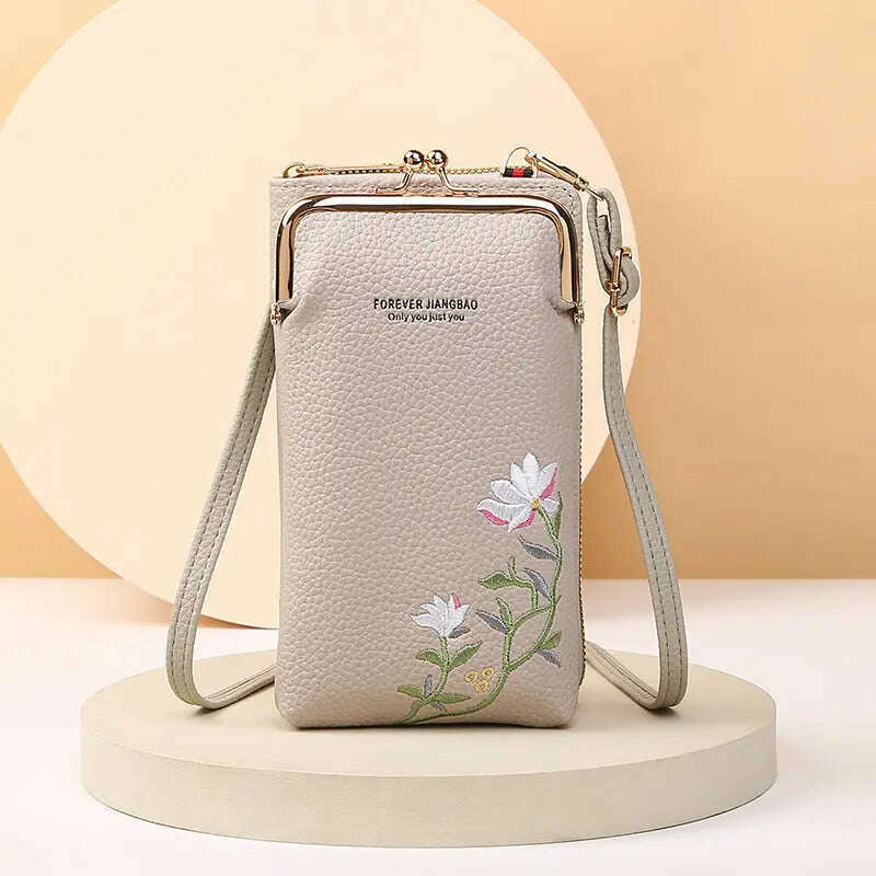 Flower Embroidery Phone Bag With Lock Buckle Outdoor Long Wallet Fashion Shoulder And Crossbody Bags Emko Lux