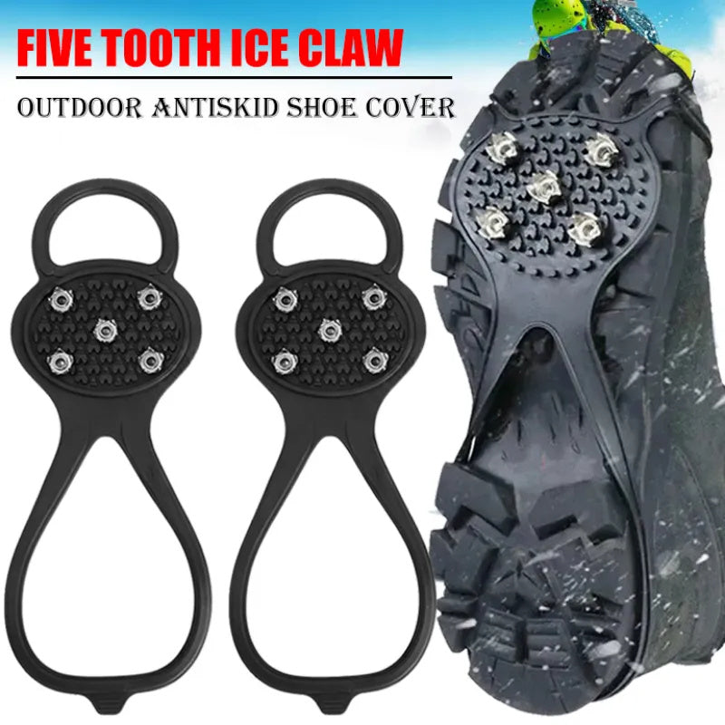 Unisex Men 5 Teeth Ice Gripper For Shoes Crampons Ice Gripper Spike Grips Cleats For Snow Studs Non-Slip Climbing Hiking Covers Emko Lux