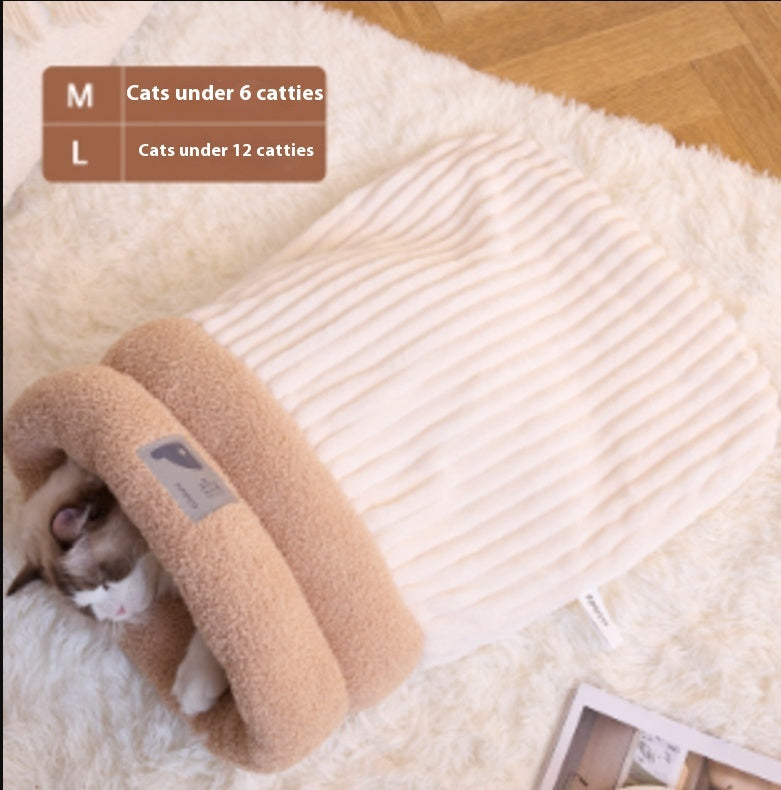 Pet Sleeping Bag Winter Warm Soft Plush Semi Enclosed Cat Nest Sleeping Bag Home Cat And Dog Comfortable Bed Accessories