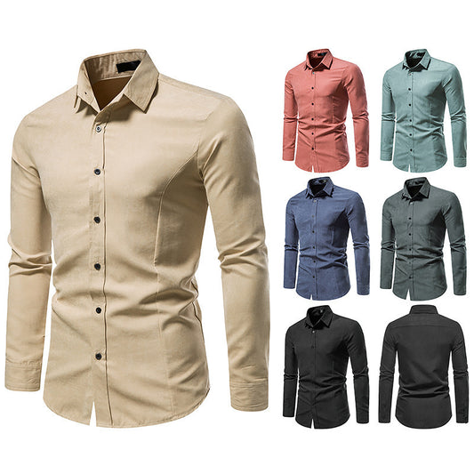 Men's Solid Color Vintage Long Sleeve Shirt Slim Top