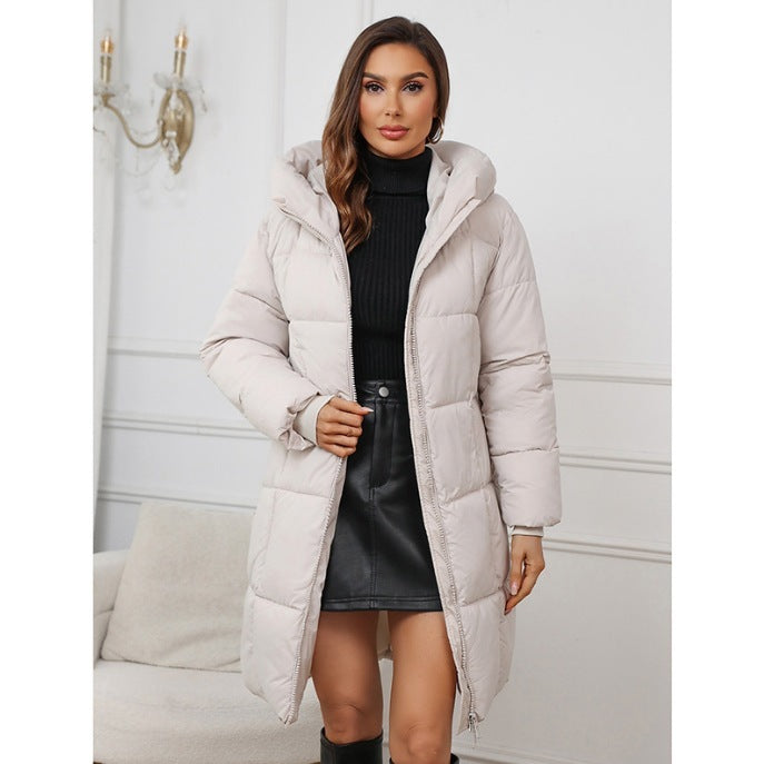 Women's Design Hooded Mid-length Thickened Coat