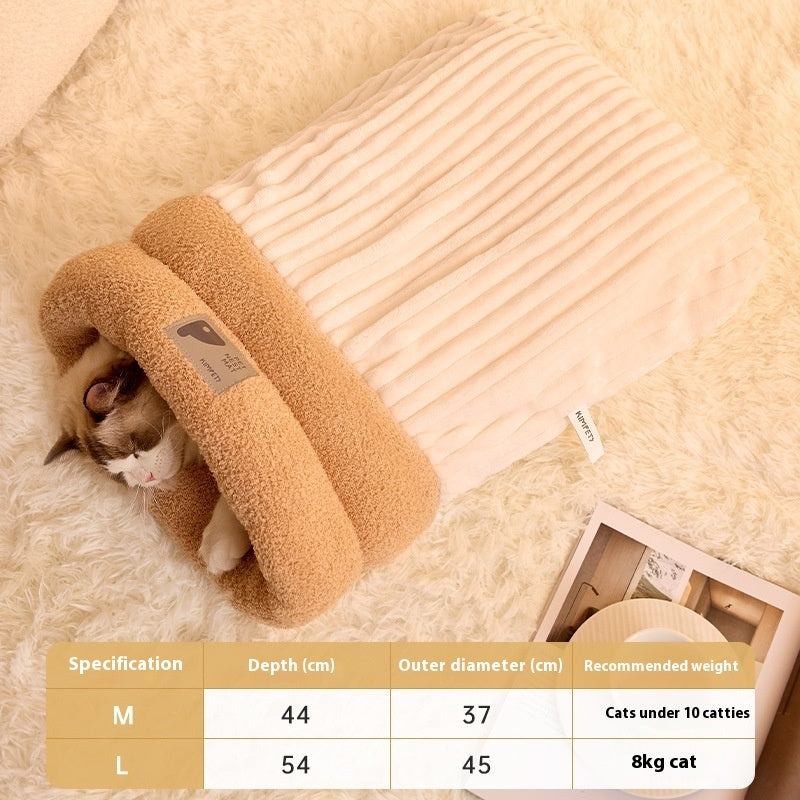 Pet Sleeping Bag Winter Warm Soft Plush Semi Enclosed Cat Nest Sleeping Bag Home Cat And Dog Comfortable Bed Accessories